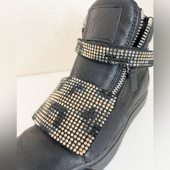 Giuseppe Zanotti Limited Edition High top crystal studded black leather Sneakers - Picture 13 of 17
